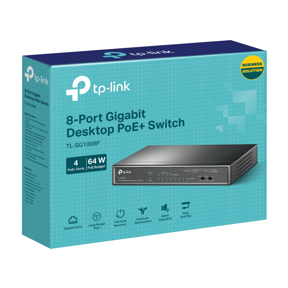 SWITCH TP-LINK TL-SG1008P 8 PUERTOS GIGABIT 4*LAN POE 64W 250M