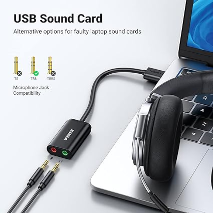 TARJETA DE SONIDO UGREEN US205 1*USB-A A 2*3.5MM M/H