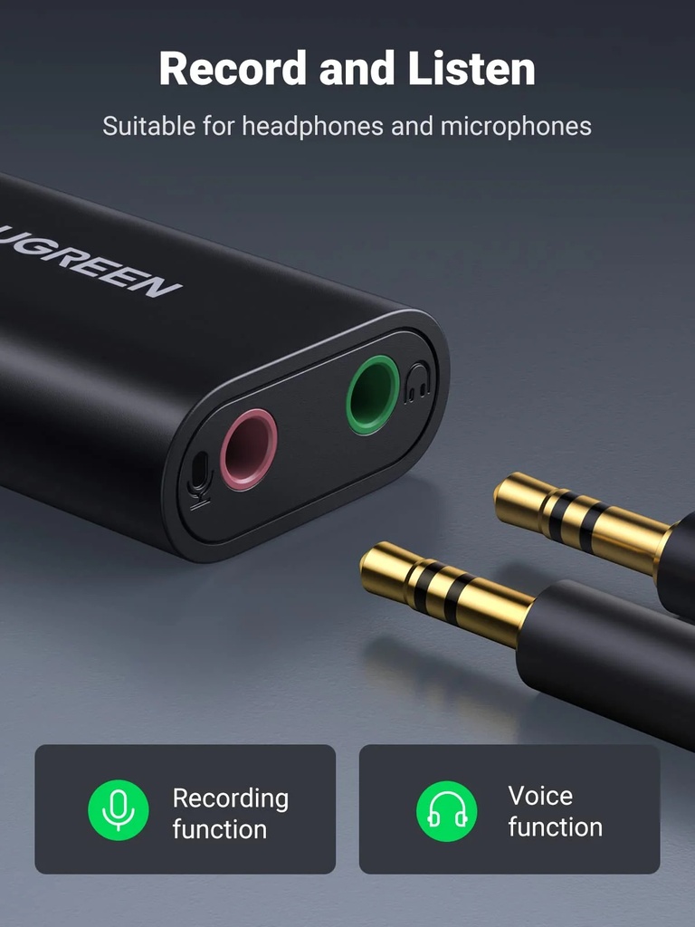 TARJETA DE SONIDO UGREEN US205 1*USB-A A 2*3.5MM M/H