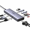 HUB ADAPTADOR USB UGREEN CM498 1*USB-C A 1*USB-C 3*USB-A 3.0 1*HDMI 1*VGA 1*3.5MM LECTOR TARJETAS 100W CARGA