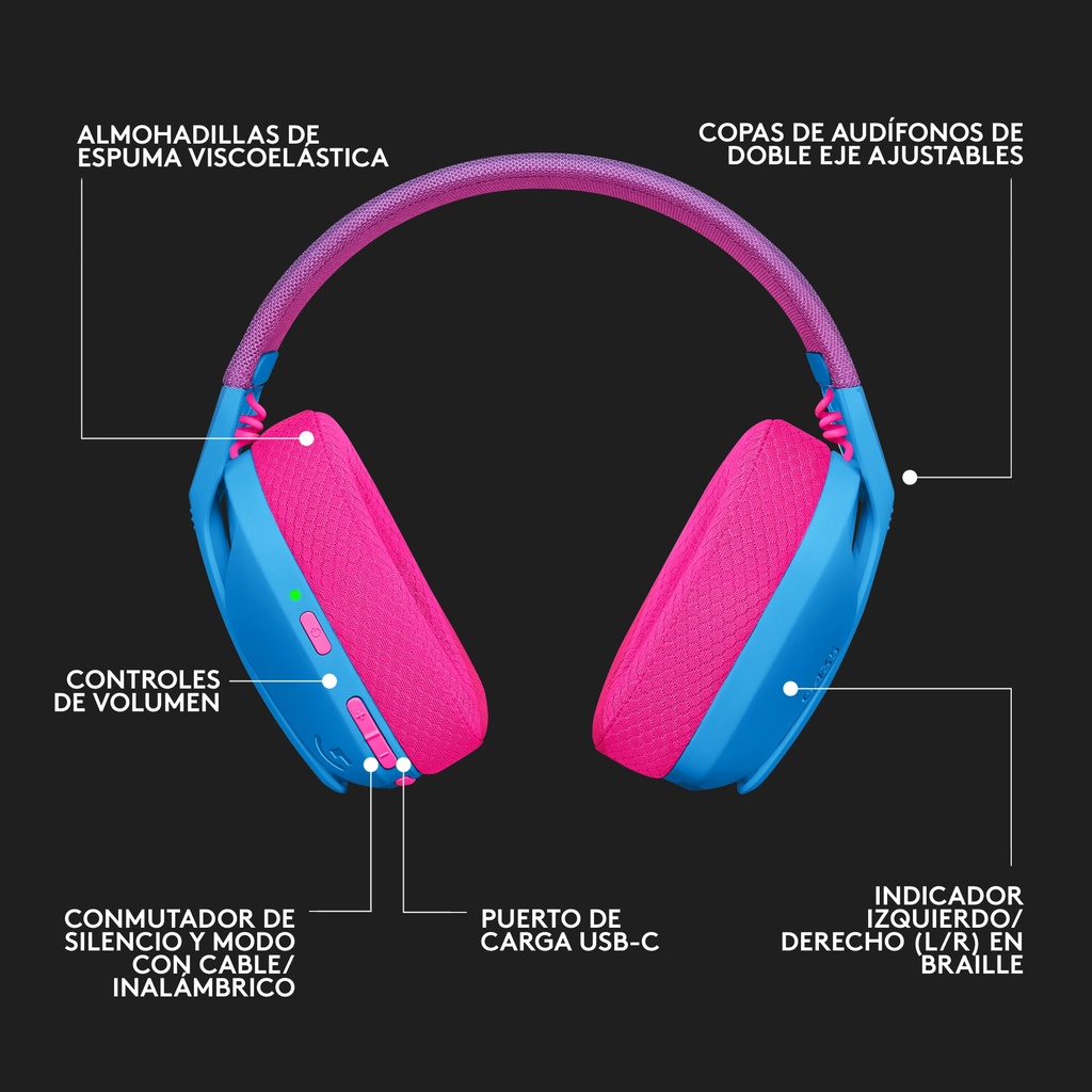 HEADSET LOGITECH G435 LIGHTSPEED INALAMBRICO BT AZUL-FUCSIA