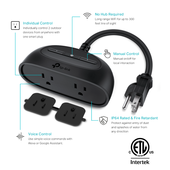 REGLETA ELECTRICA TP-LINK KP400 INTELIGENTE 2*CONECTORES PARA EXTERIOR