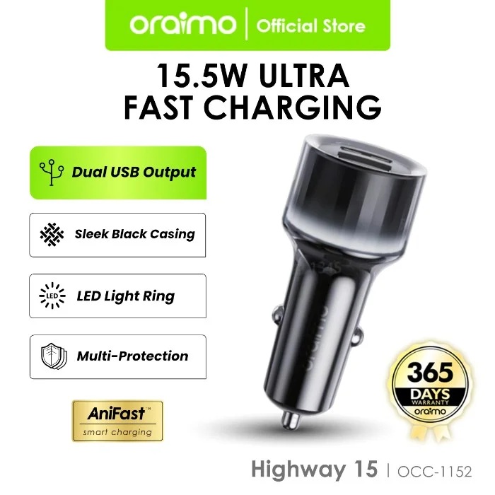 CARGADOR CARRO ORAIMO HIGHWAY OCC-1152D 2*USB-A 15.5W