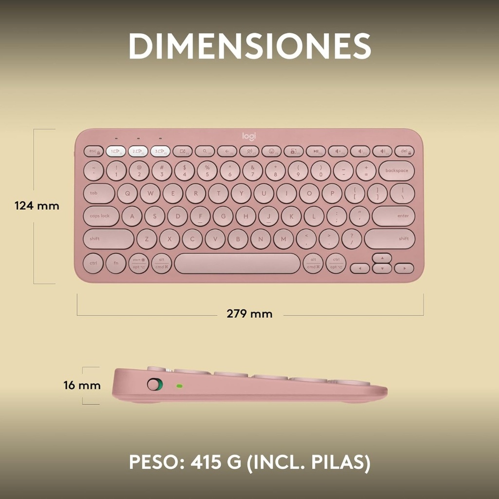 TECLADO LOGITECH PEBBLE KEYS 2 K380S BT5.4 ESPAÑOL ORO ROSA