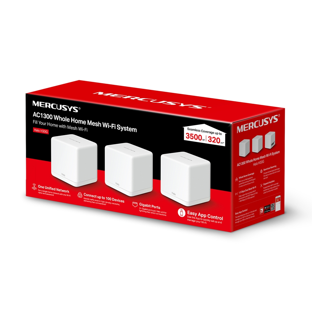 ROUTER MESH MERCUSYS HALO H30G AC 1300MB/S 2.4/5GHZ 2*LAN GIGABIT 3PACK