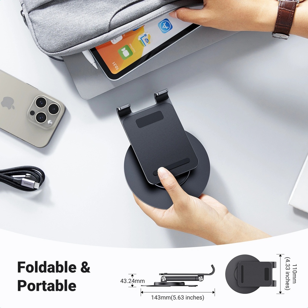 BASE PARA CELULAR UGREEN LP805 PLEGABLE 360° HASTA 9.7" *ALUMINIO *NEGRO