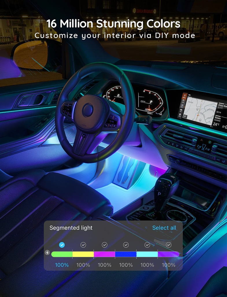 TIRA LUCES LED CARRO GOVEE H7090 RGB 18W BLUETOOTH 10*30CM(3M)