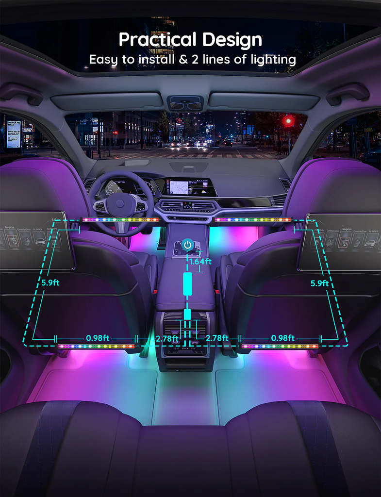 TIRA LUCES LED CARRO GOVEE H7090 RGB 18W BLUETOOTH 10*30CM(3M)