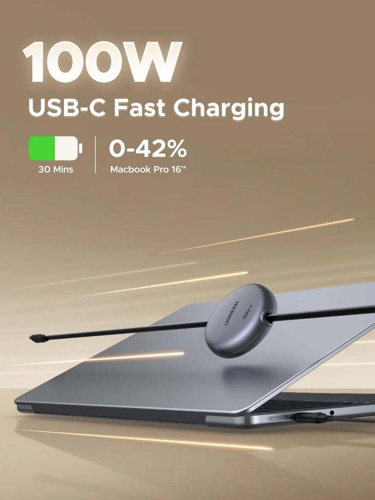 CABLE UGREEN L531 1*USB-C A 1*USB-C 100W RETRACTIL PLANO BLANCO 95673