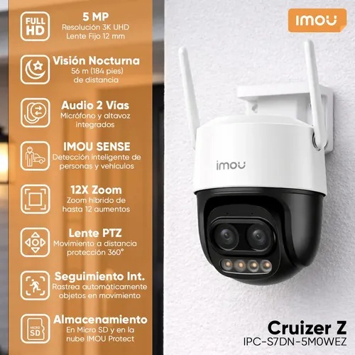 CAMARA IP IMOU CRUISER Z IPC-S7DN-5M0WEZ 3K/5MP IR30M WIFI AUDIO DOMO PTZ INTERPERIE SIRENA 12X ZOOM