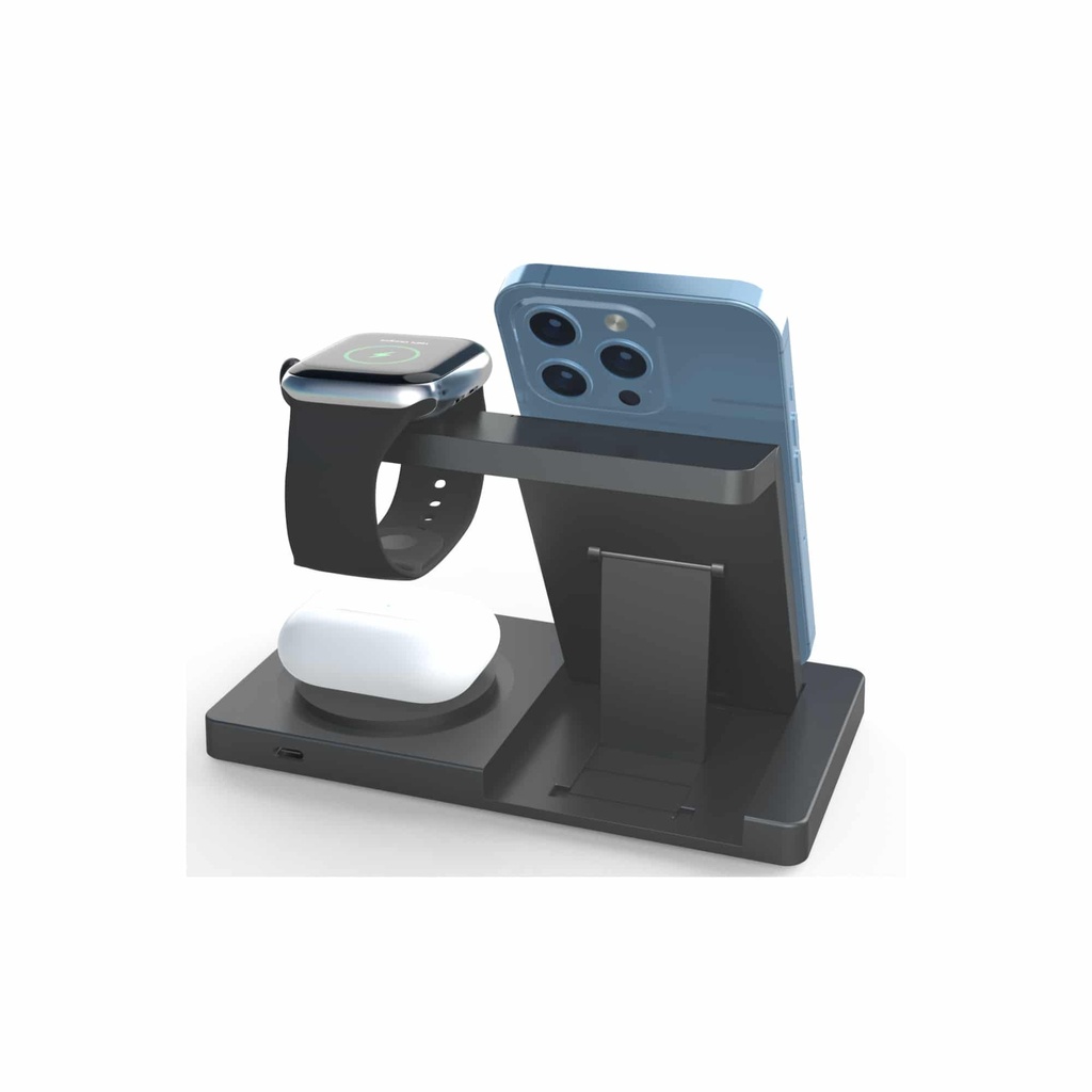 ESTACION DE CARGA INALAMBRICA UNNO TEKNO PW5119BK 15W 1*CELULAR 2*SMARTWACH 3* EARPODS CARGA RAPIDA