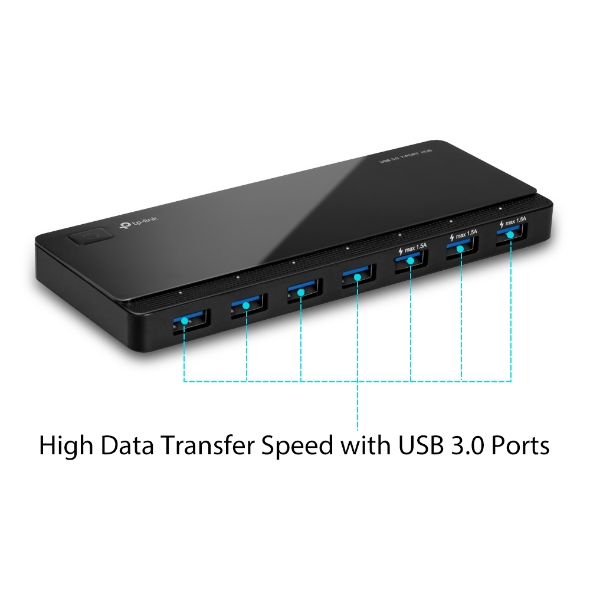 HUB USB TP-LINK UH700 1*USB-A A 4*USB-A 3.0 3*USB-A 1.5A CARGA RAPIDA 1*CABLE USB-A A MICRO-BPLEGABLE NEGRO (copia)