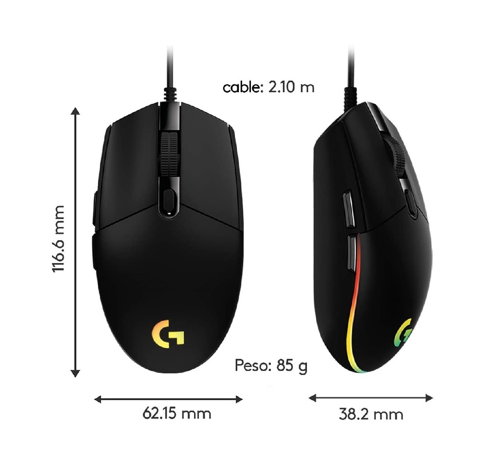 MOUSE LOGITECH G203 LIGHTSYNC RGB 8000 DPI 6 BOTONES 1*USB-A NEGRO | ARX