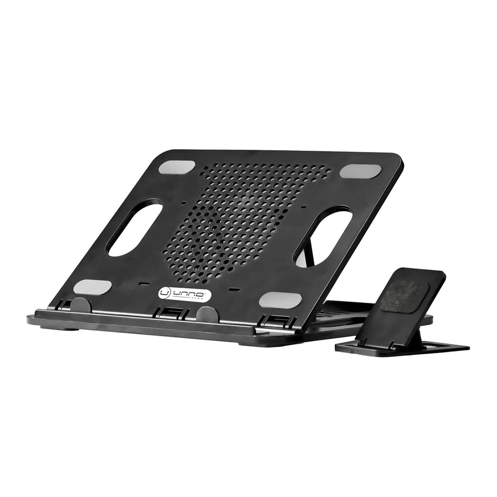 SOPORTE LAPTOP/CELULAR UNNO NC6115BK ERGONOMICO 8 NIVELES