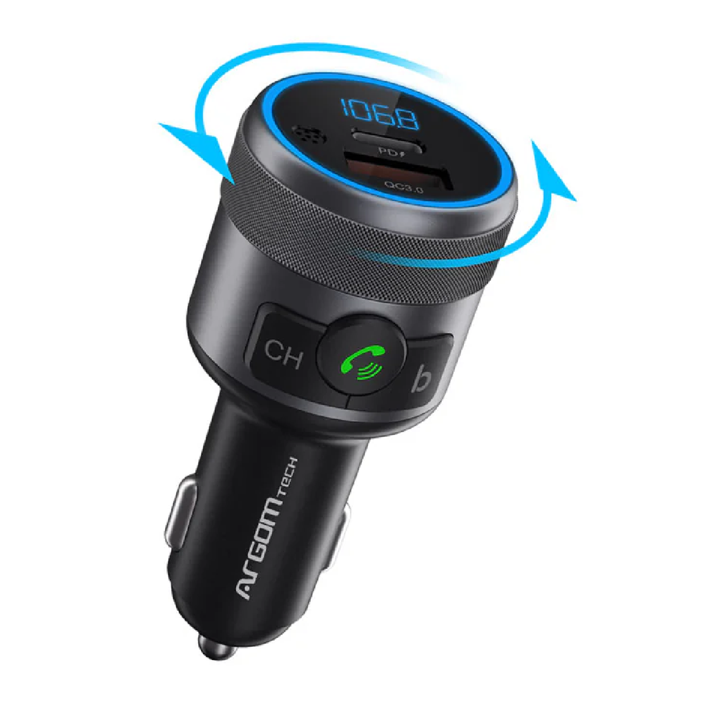 CARGADOR/TRANSMISOR FM CARRO ARGOM ARG-AC-0343BK 1*USB-C 24W 1*USB-A 18W