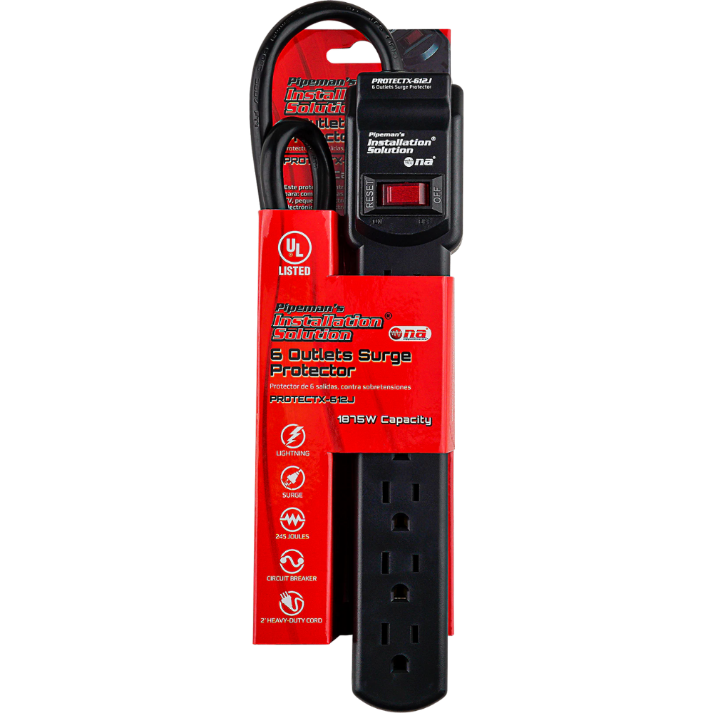 REGLETA ELECTRICA PIPEMANS PROTECTX-612J 1875W 6*TOMAS NEGRA