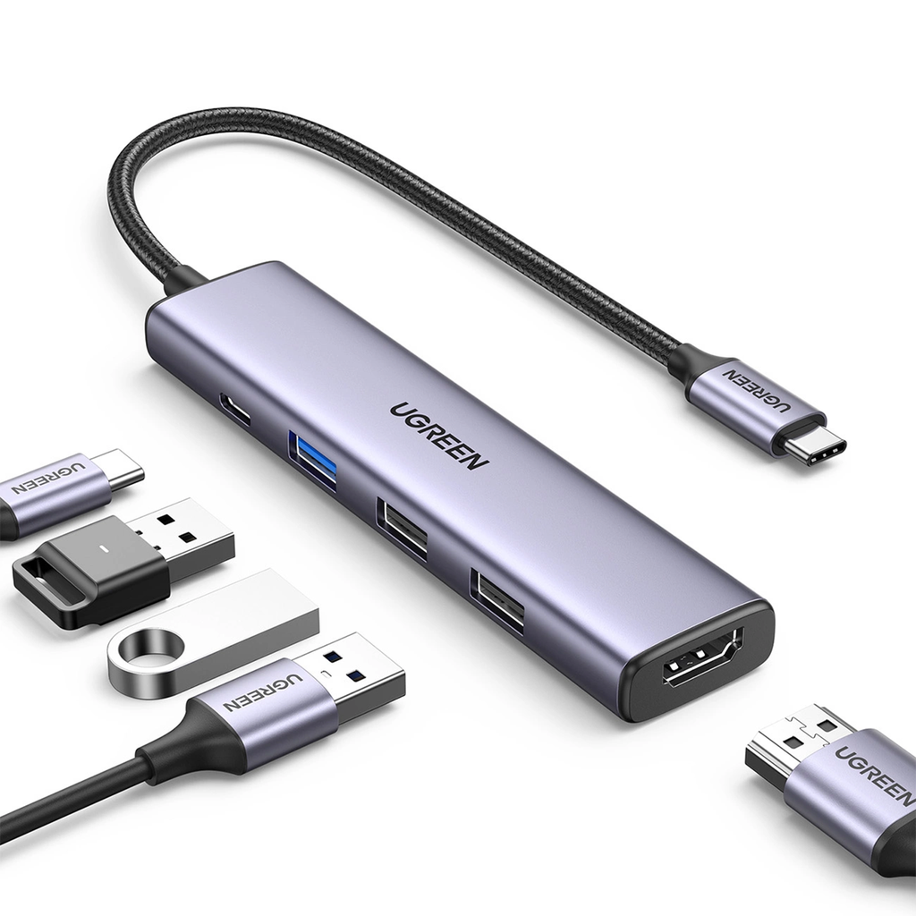 HUB ADAPTADOR USB UGREEN CM478 1*USB-C A 1*USB-C 1*USB-A3.0 2*USB-A 2.0 1*HDMI 4K CARGA 100W