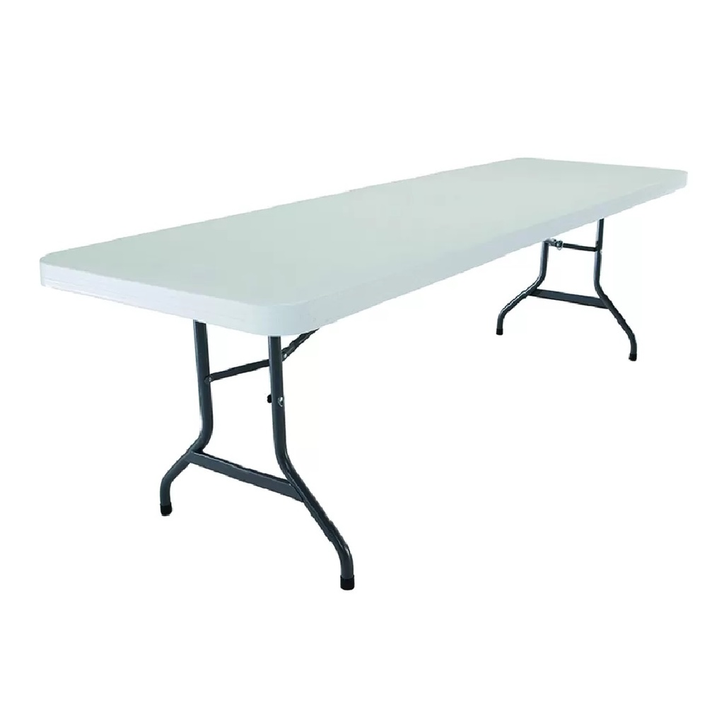 MESA PLEGABLE MARCA MG-182 RESINA BLANCO, ESTRUCTURA TUBO DE HIERRO CON PINTURA ESPECIAL ANTI CORROSIVA. MEDIDAS DE 1.82 METROS X 60 CM X 74 CM