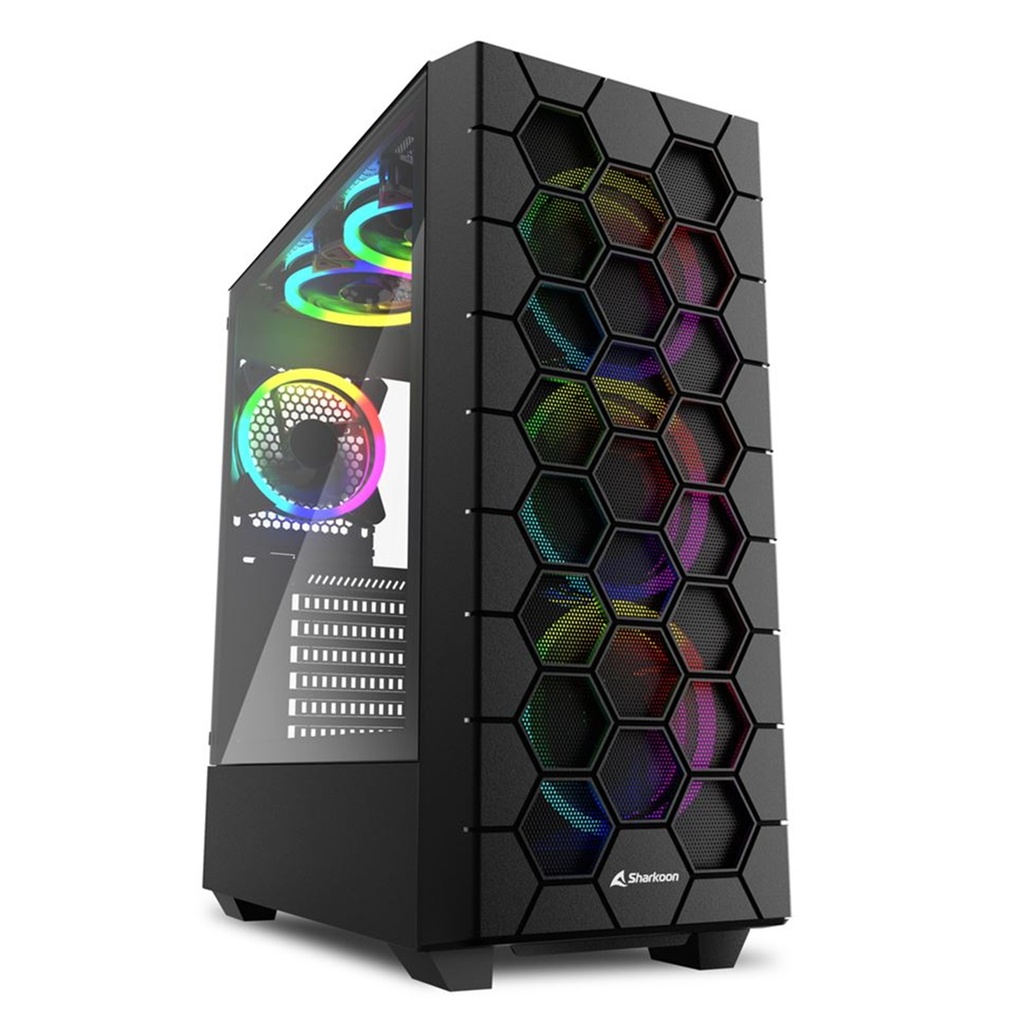 CASE SHARKOON HEX MEDIATORRE TEMPERADO LATERAL 6*120MM RGB NEGRO