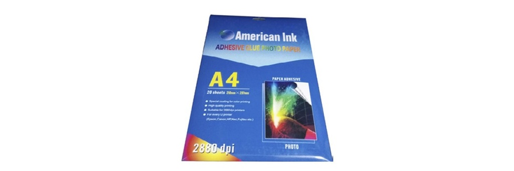 PAPEL FOTOGRAFICO AMERICAN INK ADHESIVO A4 135G GLOSSY 20HJAS