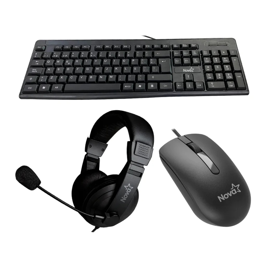 COMBO MOUSE+TECLADO+HEADSET NOVA KB5982U0002C USB-A NEGRO