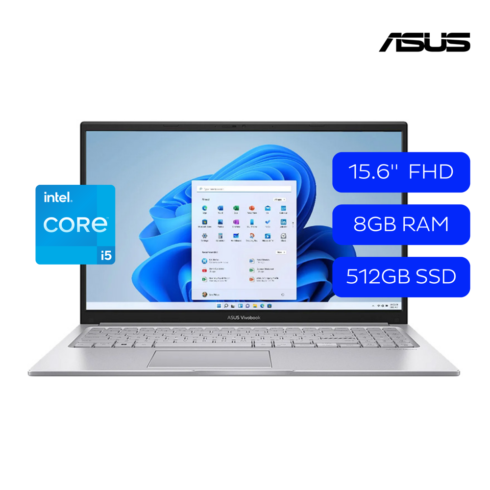 LAPTOP ASUS VIVOBOOK F1504VA-WS51 5 I5-1334U 4.5GHZ RAM 8GB SSD 512GB 15.6"FHD INGLES PLATEADA