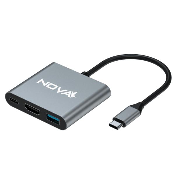HUB ADAPTADOR USB NOVA AHU2S340 3EN1 1*USB-C A 1*USB-C 1*HDMI 1*USB-A 3.0 4K