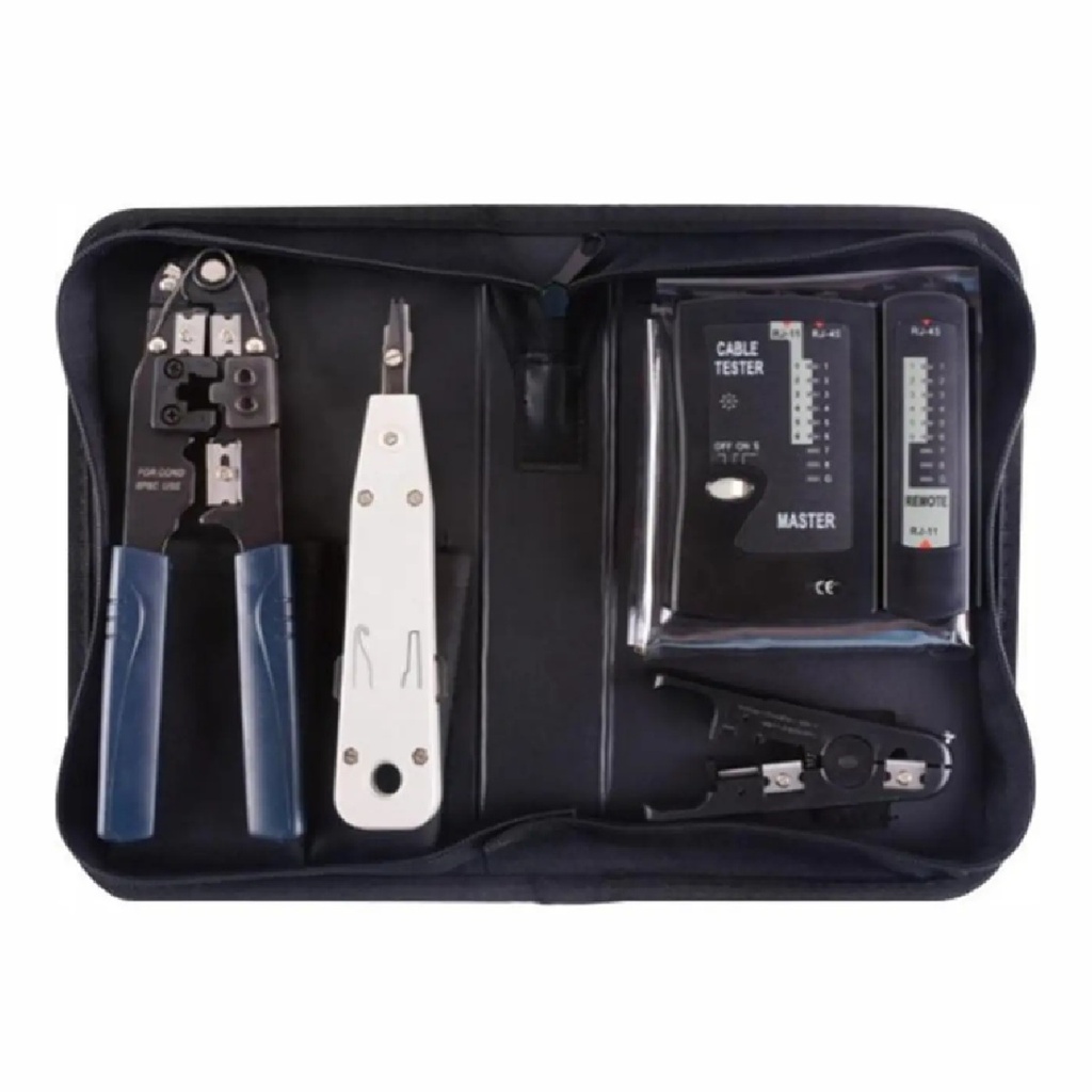 SET HERRAMIENTAS SPROTEK STK-7909 PARA REDES 4 PIEZAS 1*CRIMPADORA 1*PONCHADORA 1*PELADORA 1*LAN TESTER