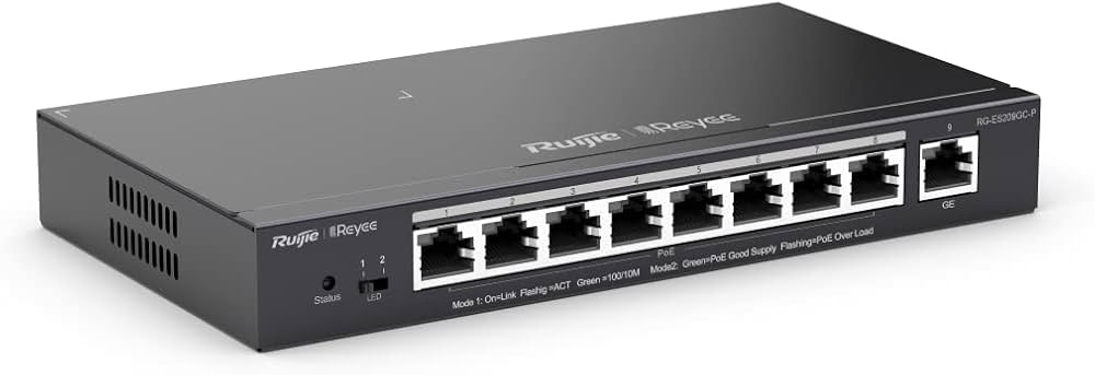 SWITCH RUIJIE RG-ES209GC-P 9PUERTOS 8POE 120W 10/100/1000 +1 GIGABIT