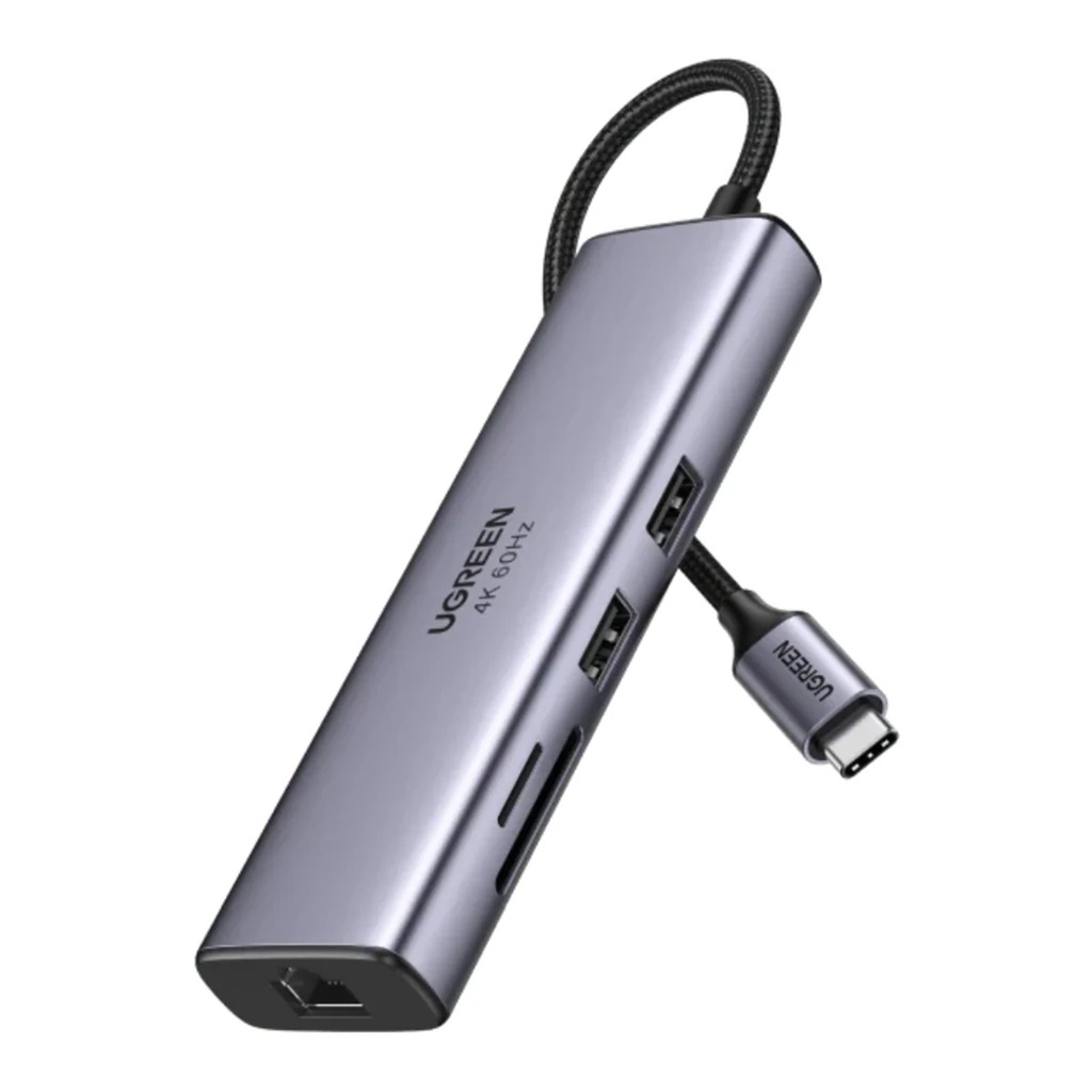 HUB ADAPTADOR USB UGREEN CM512 60515 1*USB-C A 1*USB-C 2*USB-A3.0 2*USB-A 3.0 1*HDMI 1*RJ45 1*LECTOR TARJETAS 1RJ45 4K CARGA 100W