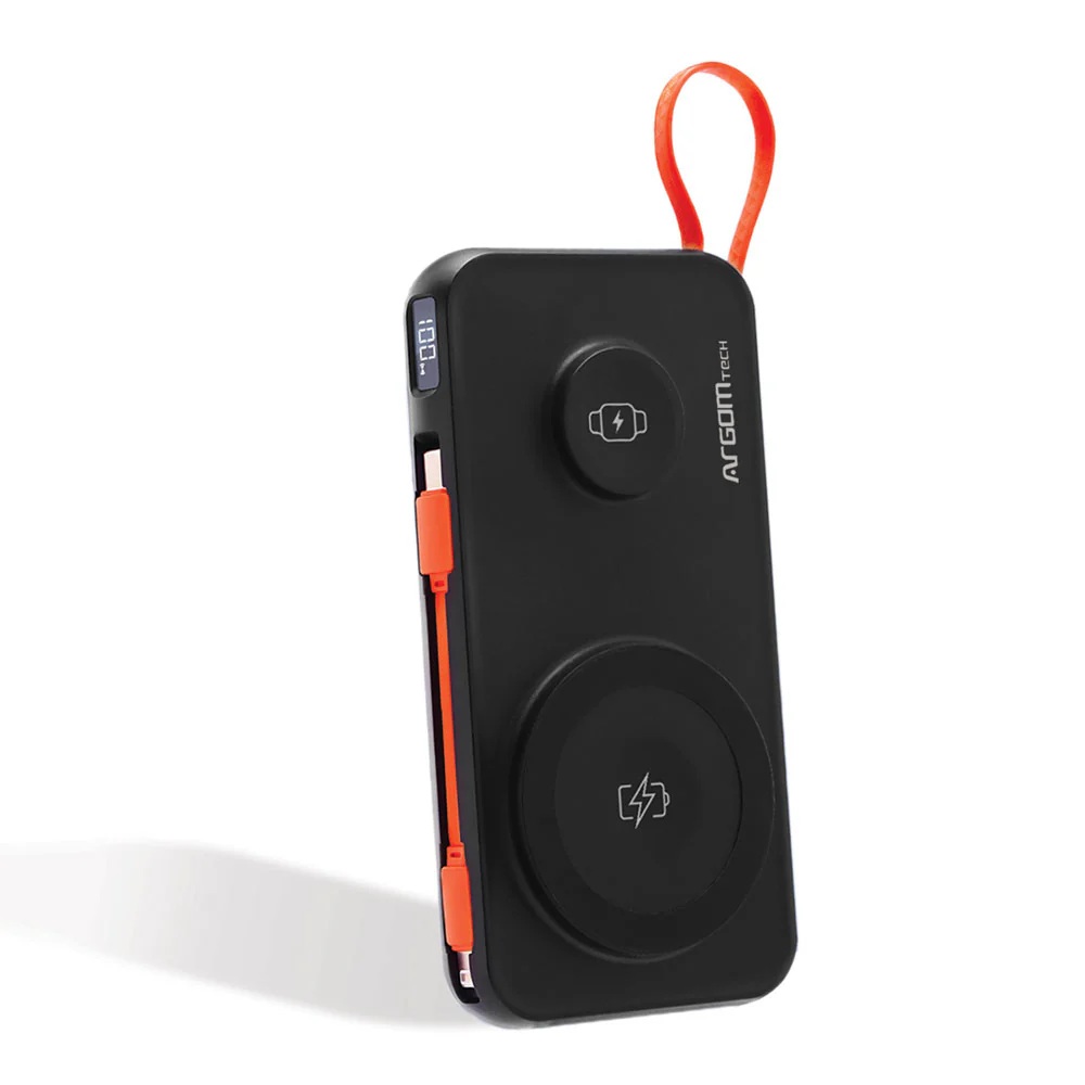 POWERBANK MAGNETIC ARGOM ARG-PB-1164BK ST10 10000MHA 5V 2.1A 1*USB-A 1*USB-C 1*USB-C A LIGHTNING NEGRO