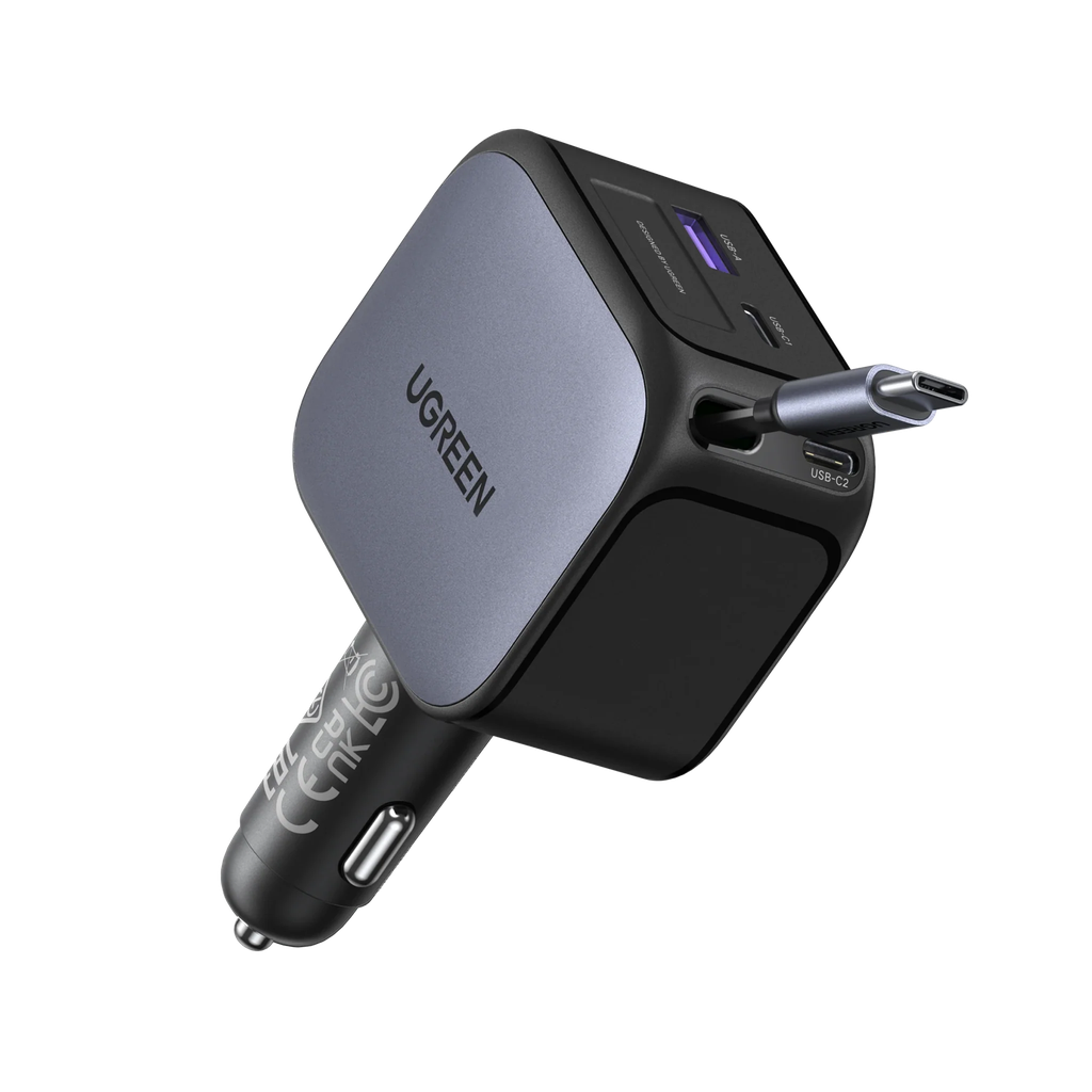 CARGADOR CARRO UGREEN EC604 1*USB-C RETRACTIL 2*USB-C 1*USB-A 145W 55910B