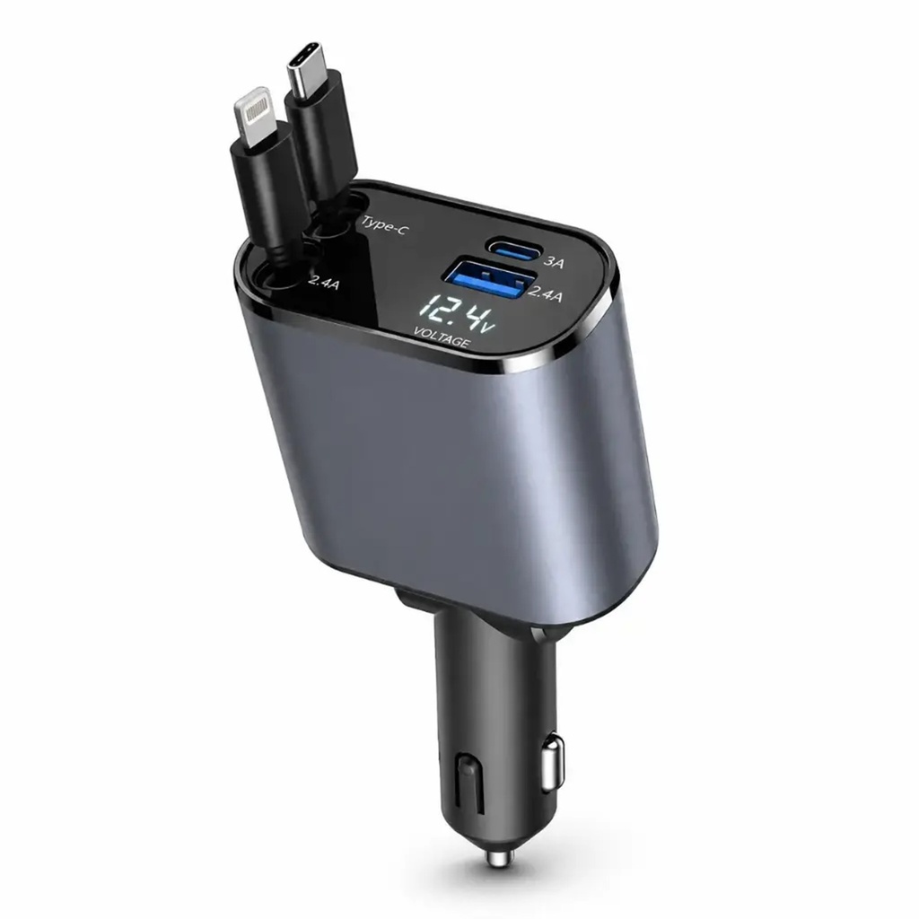 CARGADOR CARRO NOVA PA065EBC001C 1*USB-C 1*LIGHTNING RETRACTIL 1*USB-C 1*USB-A 120W