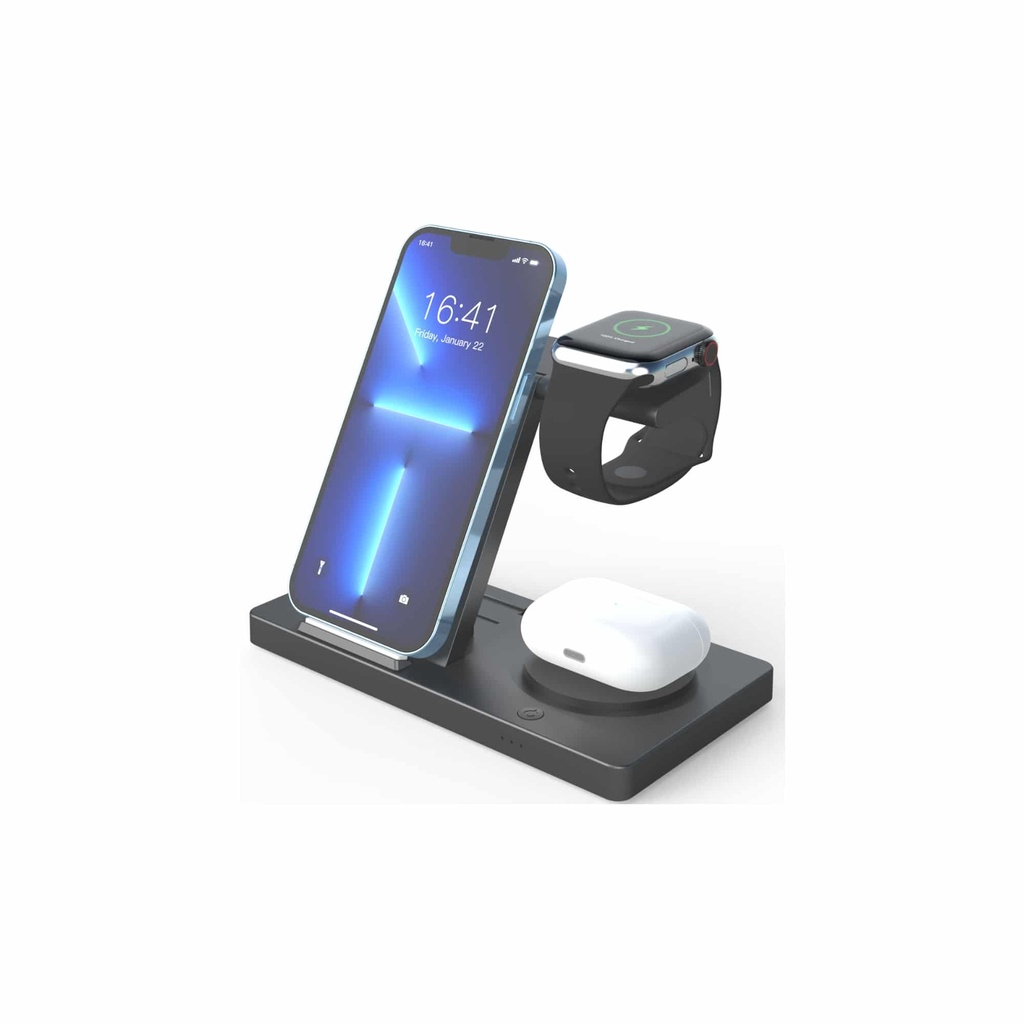 ESTACION DE CARGA INALAMBRICA UNNO TEKNO PW5119BK 15W 1*CELULAR 2*SMARTWACH 3* AIRPODS CARGA RAPIDA