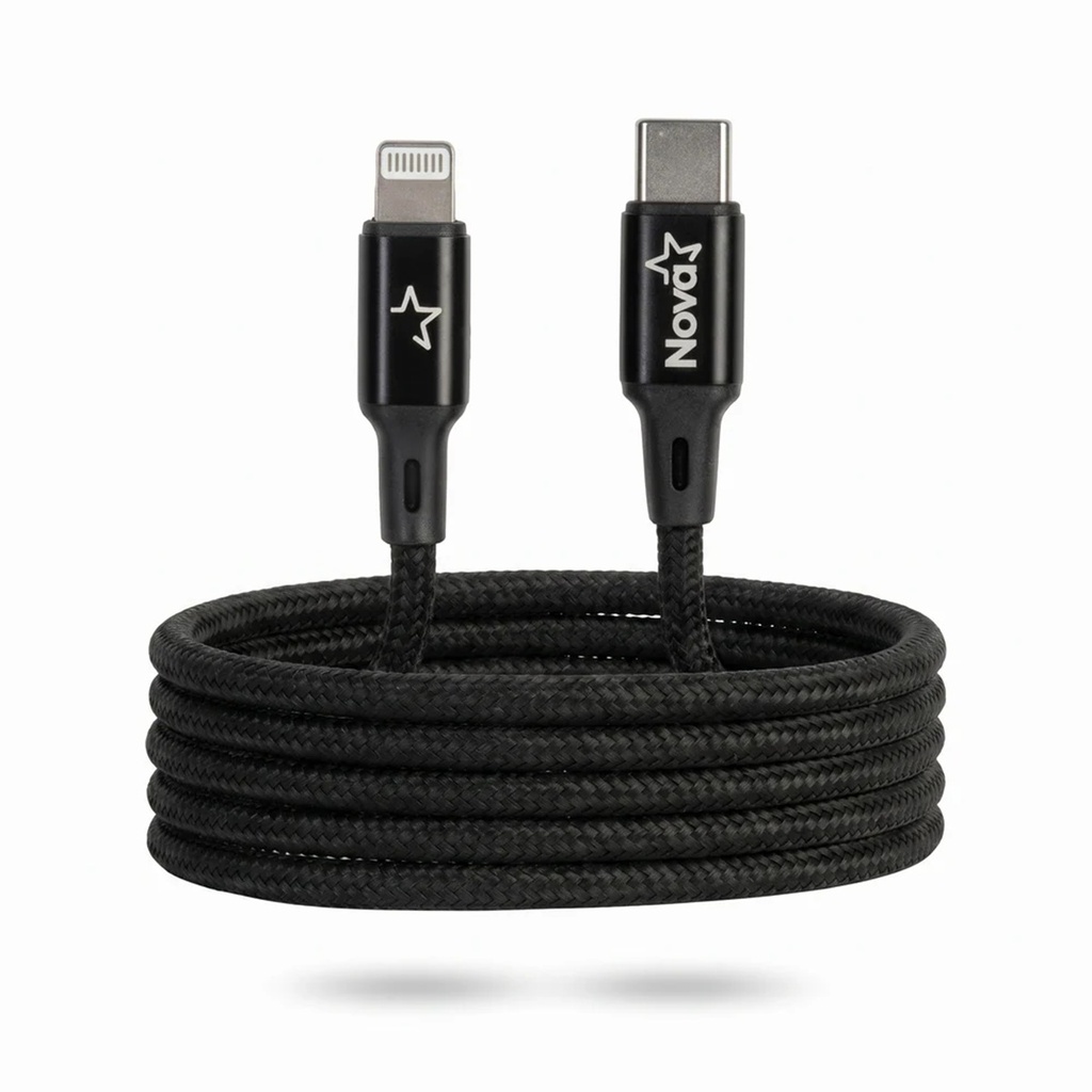 CABLE NOVA FAD3091001C 1*LIGHTNING A 1*USB-A 20W 1M FORRO NYLON NEGRO