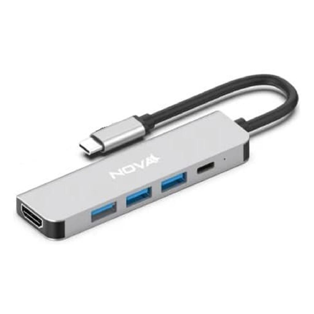 HUB ADAPTADOR USB NOVA FAA382CU 1*USB-C A 1*HDMI 4K 3*USB-A 3.0 1*USB-C 3.0 CARGA 100W