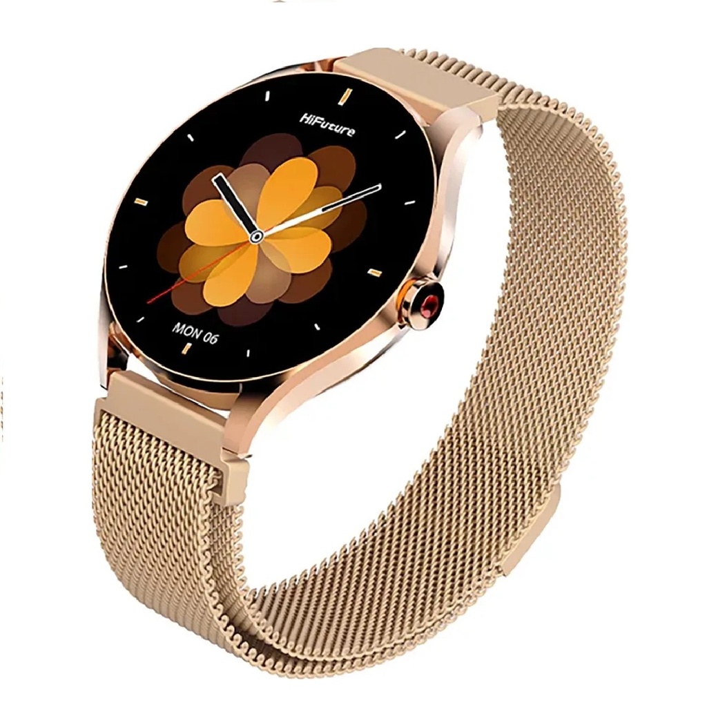 RELOJ INTELIGENTE HIFUTURE AURA 2 1.32" AMOLED BANDA ACERO INOX 14MM DORADO