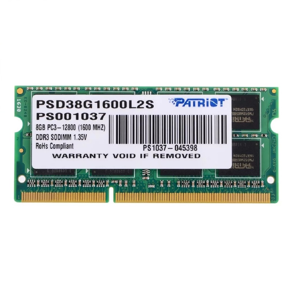 RAM LAPTOP DDR3 PATRIOT SIGNATURE 8GB 1600MHZ PSD38G1600L2S