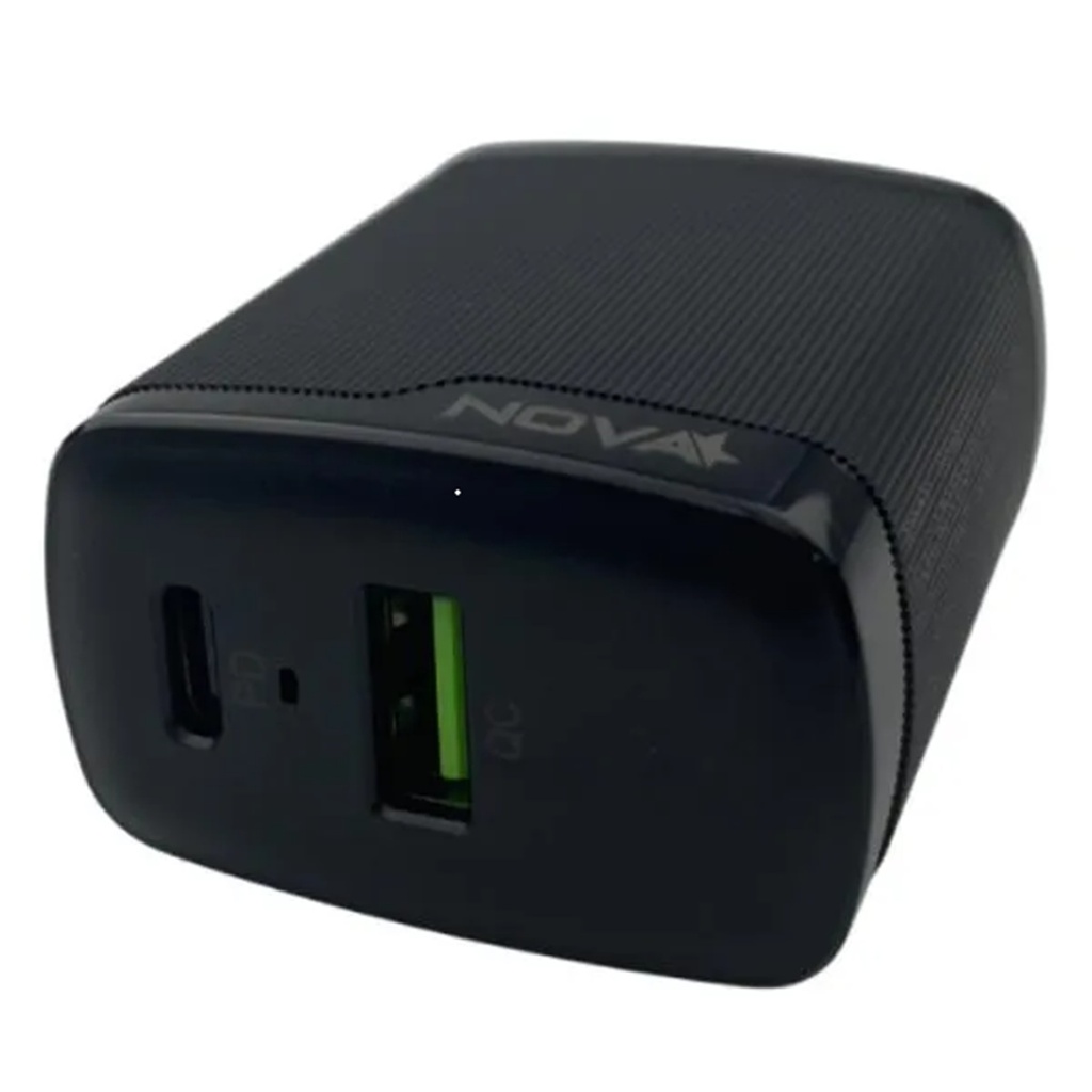 CARGADOR NOVA PA046RBU 1*USB-C 25W 1*USB-A 20W CARGA RAPIDA NEGRO