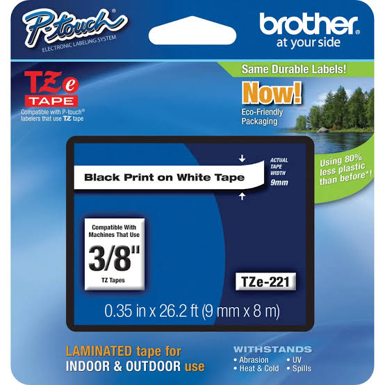 CINTA BROTHER LAMINADA TZE221 ROLLO 9MMX8M NEGRO/FONDO BLANCO