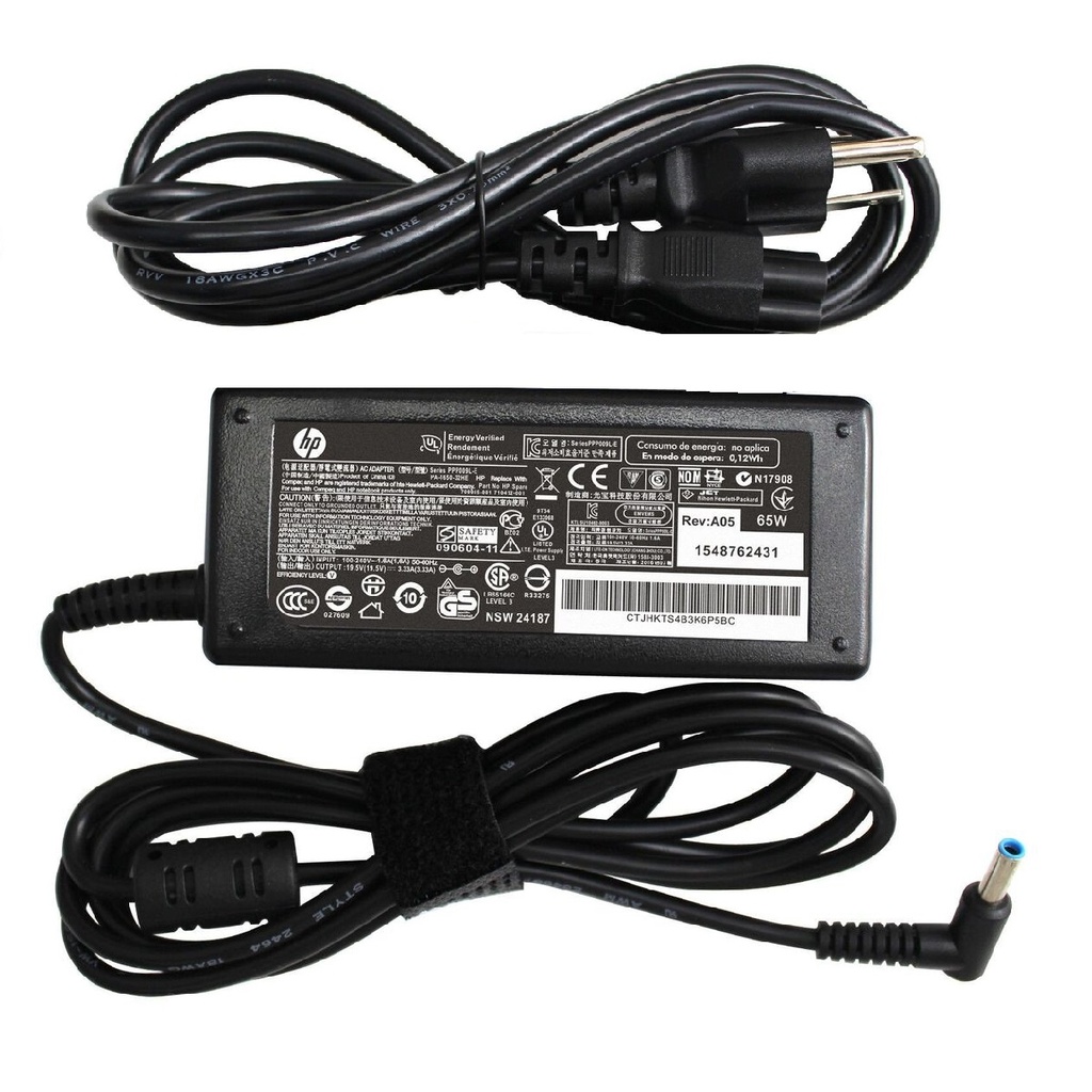 CARGADOR LAPTOP HP 19.5V 3.33A 65W 4.5*3MM PUNTA AZUL