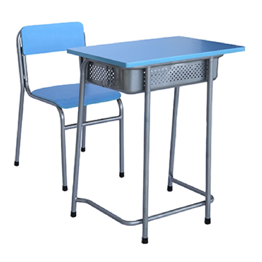 PUPITRE MESA-SILLA PT-306AZ BASE METAL-SOBRE Y GABETA MADERA