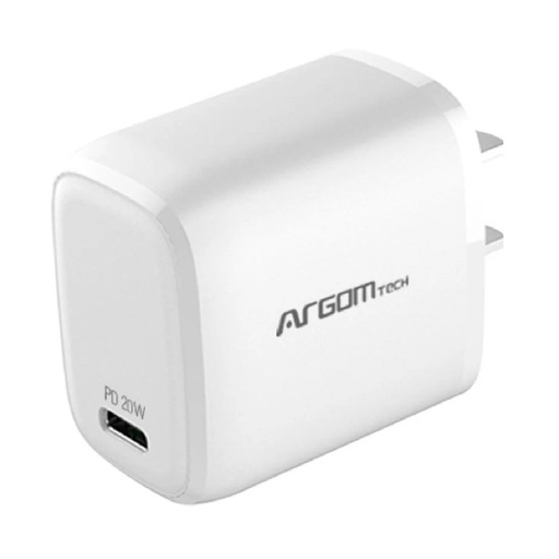 [ARG-AC-0114WT] CARGADOR ARGOM ARG-AC-0114WT 1*USB-C 20W 5V 3A CARGA RAPIDA