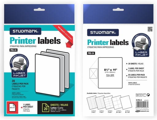 [ST-PRS-34] ETIQUETA IMPRIMIBLE STUDMARK ST-PRS-34 CARTA