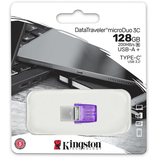 [DTDUO3CG3/128GB] MEMORIA USB KINGSTON DT MICRODUO 3C 128GB USB-C USB-A 3.2 MORADO