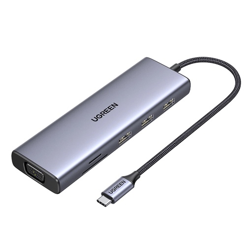 [CM498] HUB ADAPTADOR USB UGREEN CM498 1*USB-C A 1*USB-C 3*USB-A 3.0 1*HDMI 1*VGA 1*3.5MM LECTOR TARJETAS 100W CARGA