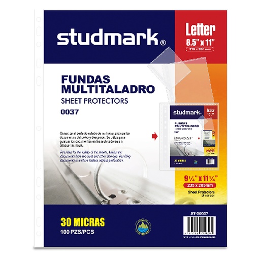[ST-00037] FUNDA PROTECTORA STUDMARK ST-00037 TRANSPARENTE CARTA 30MICRAS 100UND
