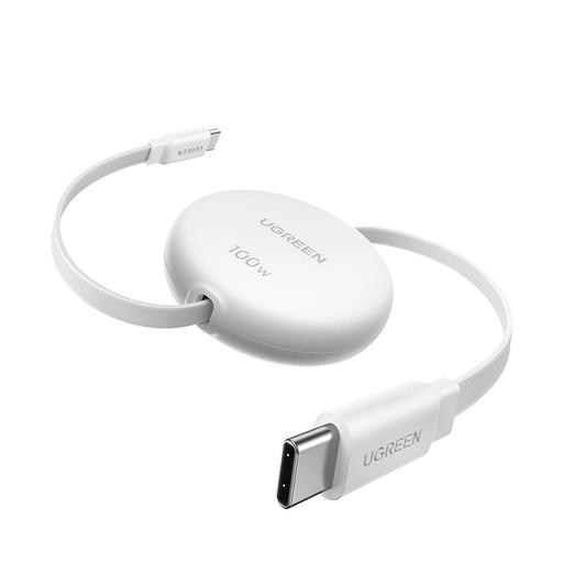 [95673] CABLE UGREEN L531 1*USB-C A 1*USB-C 100W RETRACTIL PLANO BLANCO 95673