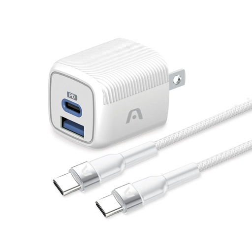 [ARG-AC-0155WT] CARGADOR+CABLE ARGOM ARG-AC-0155WT 1*USB-C 1*USB-C 38W CARGA RAPIDA BLANCO